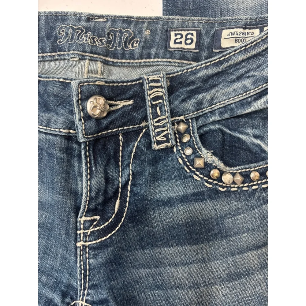 Women's Miss Me Jeans Size 26 Blue Denim Boot, Jewel Embellishments - Picture 13 of 13